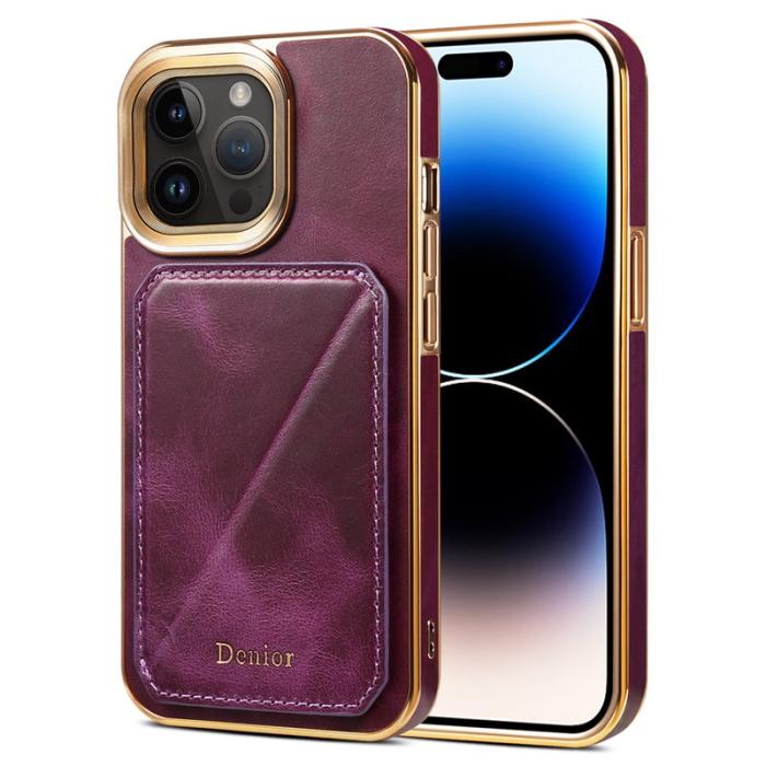 DENIOR - DENIOR iPhone 14 Pro Fodral Äkta Läder TPU PC - Lila