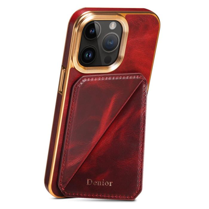 DENIOR - DENIOR iPhone 14 Pro Fodral Vaxad Äkta Läder + TPU + PC Röd