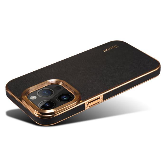 DENIOR - DENIOR iPhone 14 Pro Fodral Äkta Läder + PC - Svart