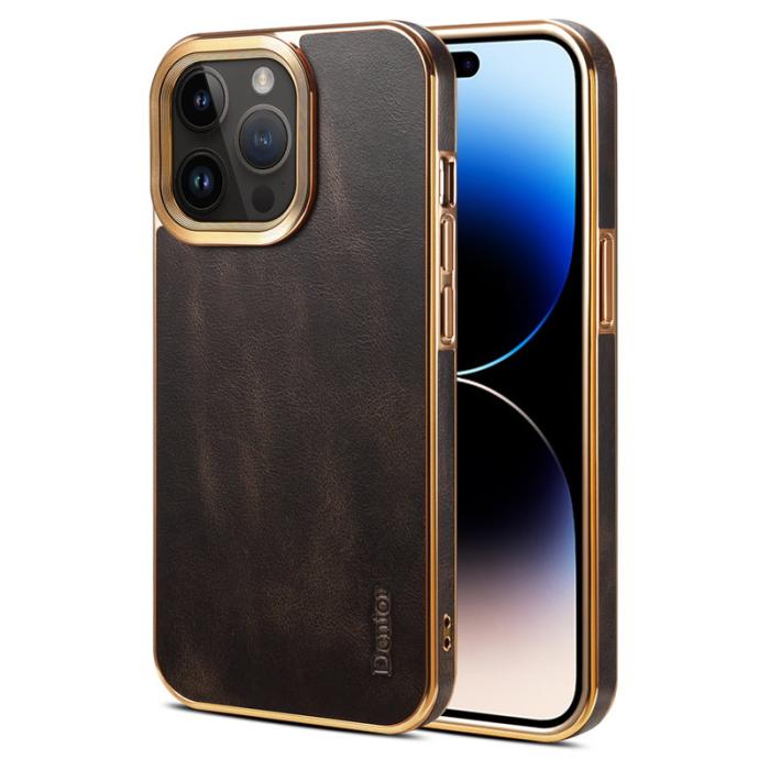 DENIOR - DENIOR iPhone 14 Pro Max Skal Äkta Läder + PU Läder + PC Svart