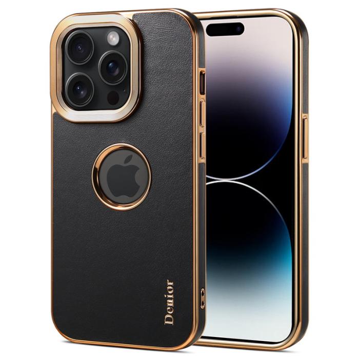 DENIOR - DENIOR iPhone 14 Pro Max Fodral PC+TPU+Äkta Läder Svart