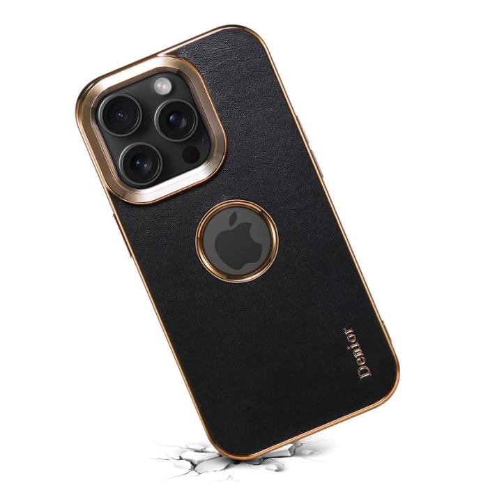 DENIOR - DENIOR iPhone 14 Pro Max Fodral PC+TPU+Äkta Läder Svart