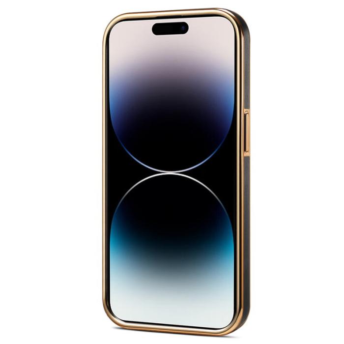 DENIOR - DENIOR iPhone 14 Pro Max Fodral PC+TPU+Äkta Läder Svart