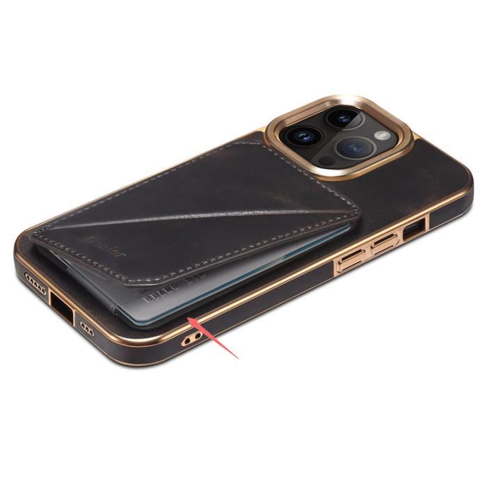 DENIOR - DENIOR iPhone 14 Pro Max Fodral Äkta Läder + TPU + PC - Svart