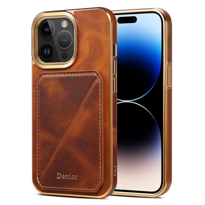 DENIOR - DENIOR iPhone 14 Pro Max Fodral Äkta Läder + TPU + PC - Brun