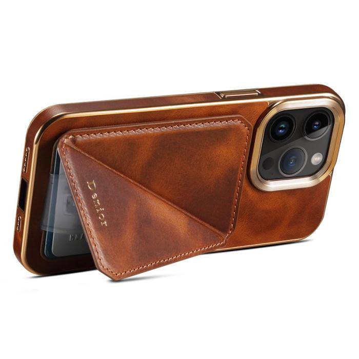 DENIOR - DENIOR iPhone 14 Pro Max Fodral Äkta Läder + TPU + PC - Brun