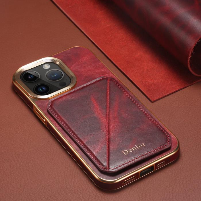 DENIOR - DENIOR iPhone 14 Pro Max Fodral Äkta Läder + TPU + PC Röd