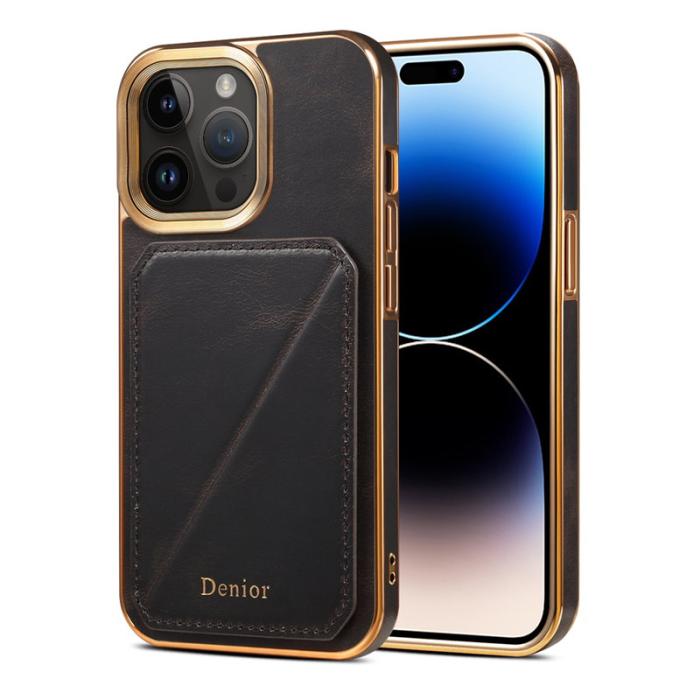 DENIOR - DENIOR iPhone 14 Pro Max Fodral Äkta Läder TPU+PC - Svart