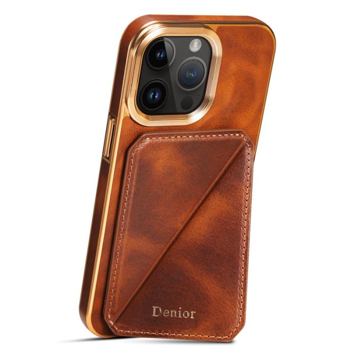 DENIOR - DENIOR iPhone 14 Pro Max Fodral Äkta Läder TPU+PC - Brun