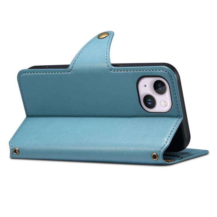 DENIOR - DENIOR iPhone 15 Plus Fodral i äkta läder - Blå