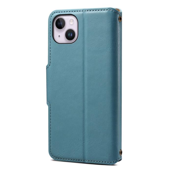 DENIOR - DENIOR iPhone 15 Plus Fodral i äkta läder - Blå