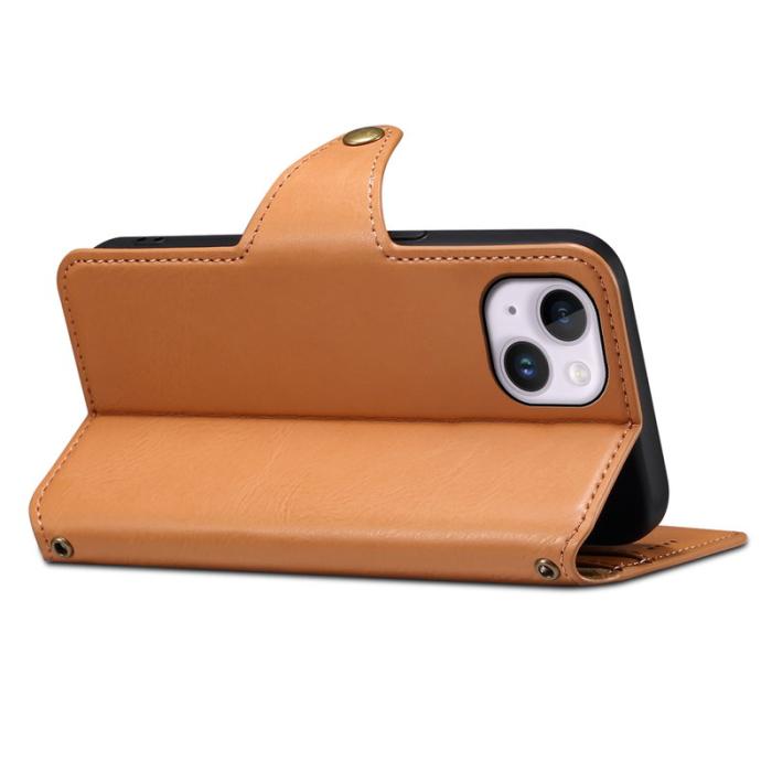 DENIOR - DENIOR iPhone 15 Plus Fodral i äkta läder med plånbok - Khaki