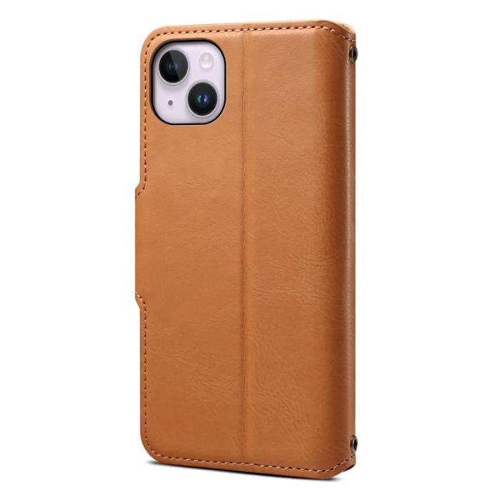 DENIOR - DENIOR iPhone 15 Plus Fodral i äkta läder med plånbok - Khaki