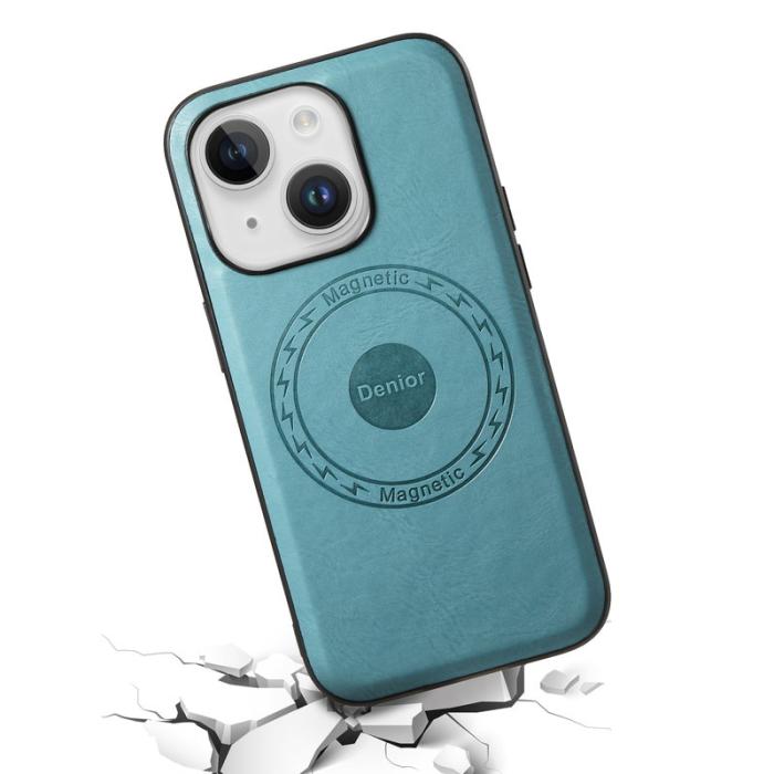DENIOR - DENIOR iPhone 15 Plus Magnetfodral Läder+PC+TPU - Blå