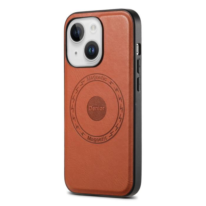 DENIOR - DENIOR iPhone 15 Plus Magnetfodral Läder+PC+TPU - Brun
