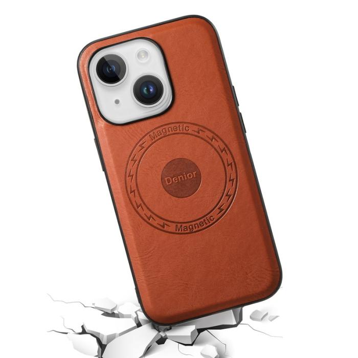 DENIOR - DENIOR iPhone 15 Plus Magnetfodral Läder+PC+TPU - Brun