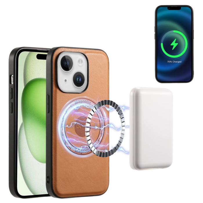 DENIOR - DENIOR iPhone 15 Plus Magnetfodral Läder+PC+TPU - Khaki