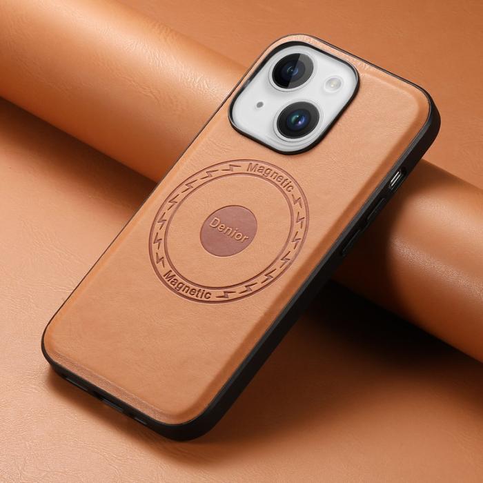 DENIOR - DENIOR iPhone 15 Plus Magnetfodral Läder+PC+TPU - Khaki