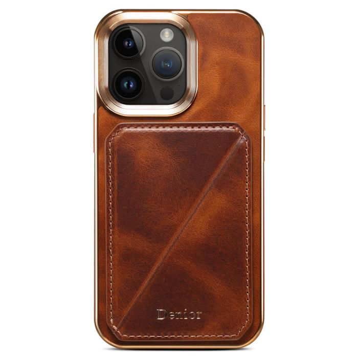 DENIOR - DENIOR iPhone 15 Pro Fodral Stöttåligt Vaxat Äkta Läder + TPU + PC - Brun