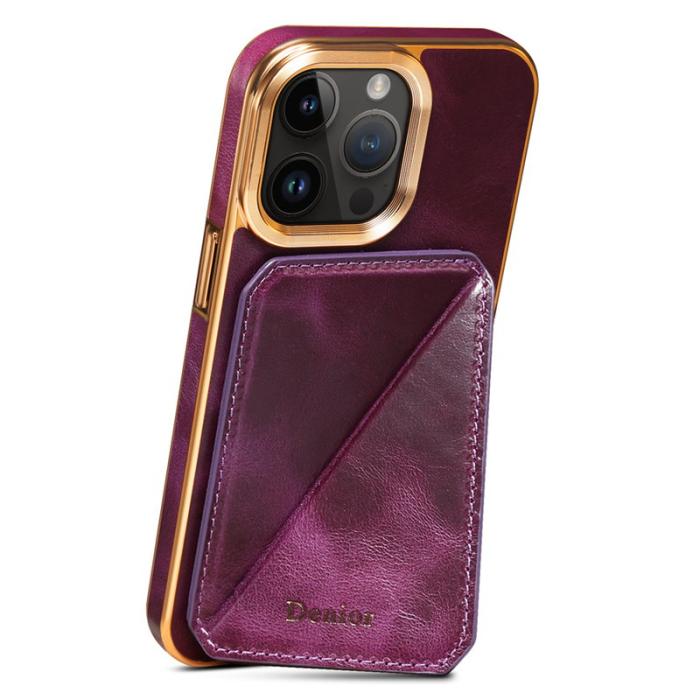 DENIOR - DENIOR iPhone 15 Pro Fodral Stötsäkert Vaxat Äkta Läder + TPU + PC - Lila