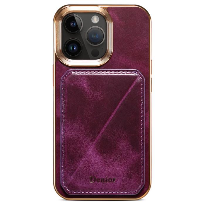 DENIOR - DENIOR iPhone 15 Pro Fodral Stötsäkert Vaxat Äkta Läder + TPU + PC - Lila