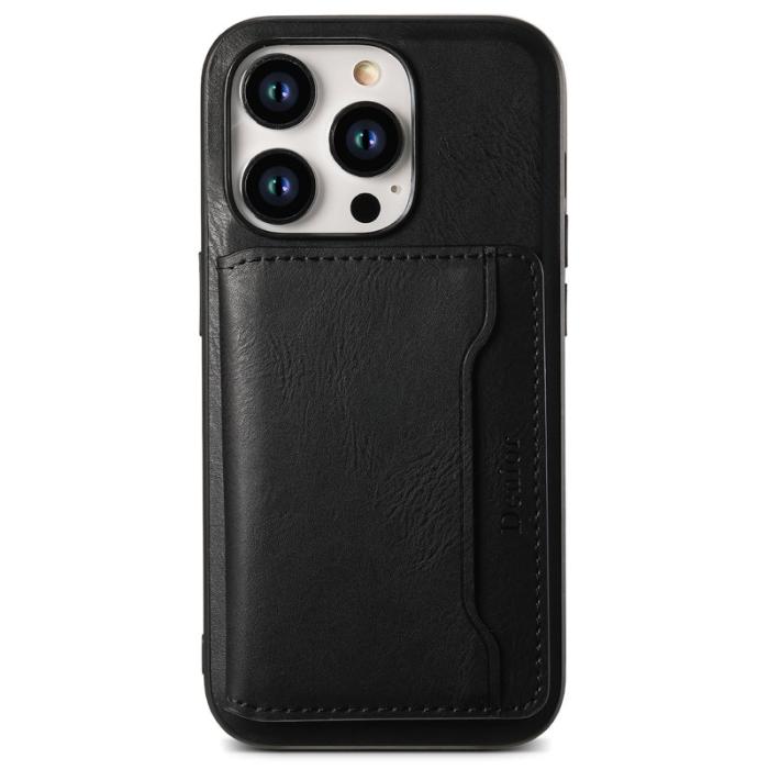 DENIOR - DENIOR iPhone 15 Pro Skal i äkta läder med kortficka - Svart