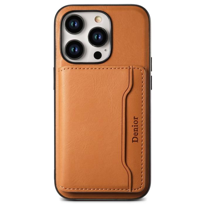 DENIOR - DENIOR iPhone 15 Pro Skal i äkta läder med kickstand - Khaki