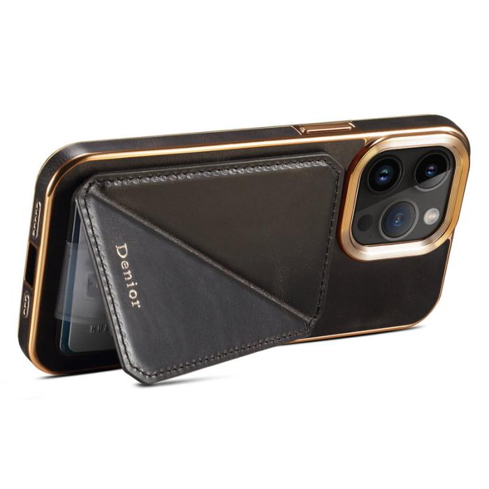 DENIOR - DENIOR iPhone 15 Pro Max Fodral Kortfodral Äkta Läder TPU PC - Svart