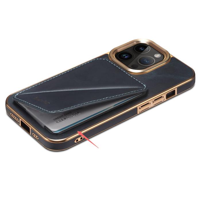 DENIOR - DENIOR iPhone 15 Pro Max Fodral Kortfodral Äkta Läder + TPU + PC - Blå