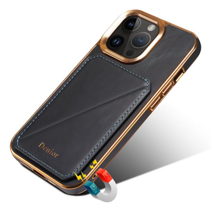 DENIOR - DENIOR iPhone 15 Pro Max Fodral Kortfodral Äkta Läder + TPU + PC - Blå