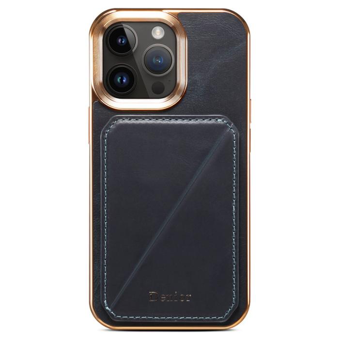 DENIOR - DENIOR iPhone 15 Pro Max Fodral Kortfodral Äkta Läder + TPU + PC - Blå
