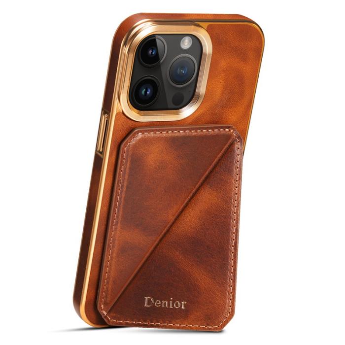 DENIOR - DENIOR iPhone 15 Pro Max Fodral Kortfodral Äkta Läder TPU PC - Brun