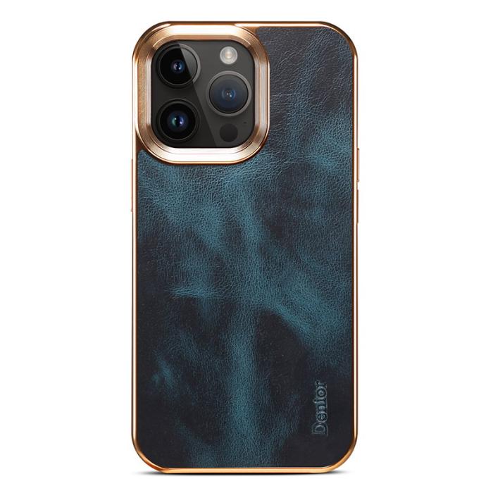 DENIOR - DENIOR iPhone 15 Pro Max Fodral Äkta Läder + PC + TPU Blå