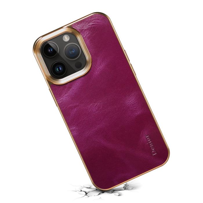 DENIOR - DENIOR iPhone 15 Pro Max Skal i äkta läder och PC - Lila