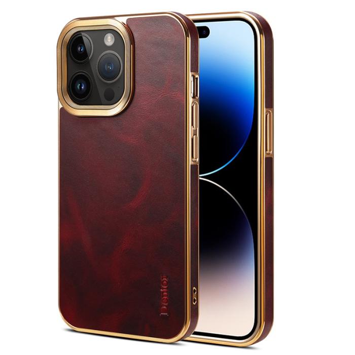 DENIOR - DENIOR iPhone 15 Pro Max Skal i äkta läder och PC - Röd
