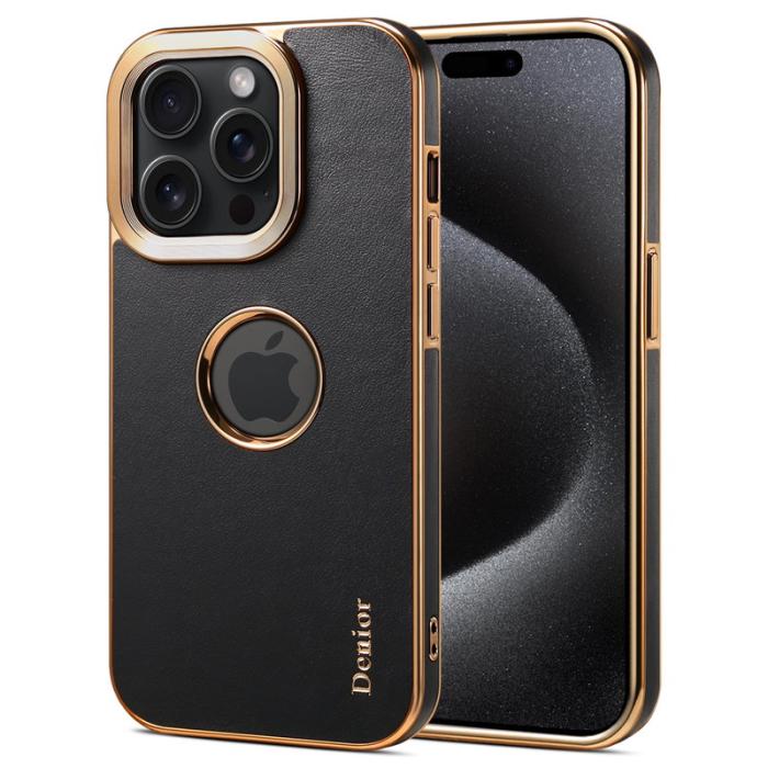 DENIOR - DENIOR iPhone 15 Pro Fodral Anti-drop PC+TPU Äkta Läder Svart