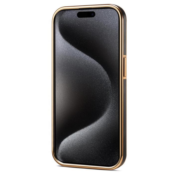 DENIOR - DENIOR iPhone 15 Pro Fodral Anti-drop PC+TPU Äkta Läder Svart