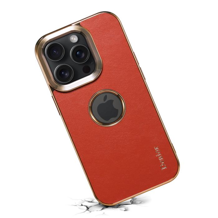 DENIOR - DENIOR iPhone 15 Pro Fodral Anti-drop PC+TPU Äkta Läder Mörkröd