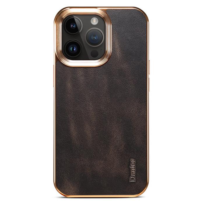 DENIOR - DENIOR iPhone 15 Pro Skal Äkta Läder + PC + TPU - Svart