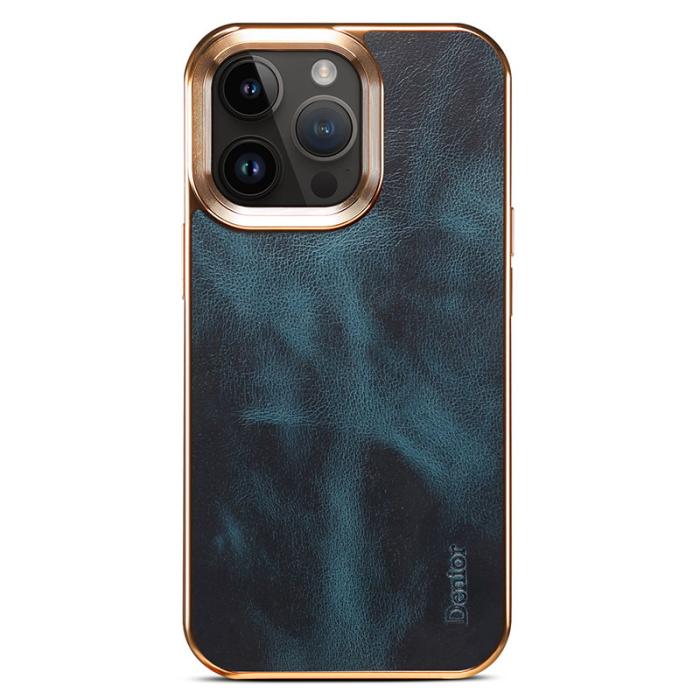 DENIOR - DENIOR iPhone 15 Pro Fodral Äkta Läder + PC + TPU - Blå