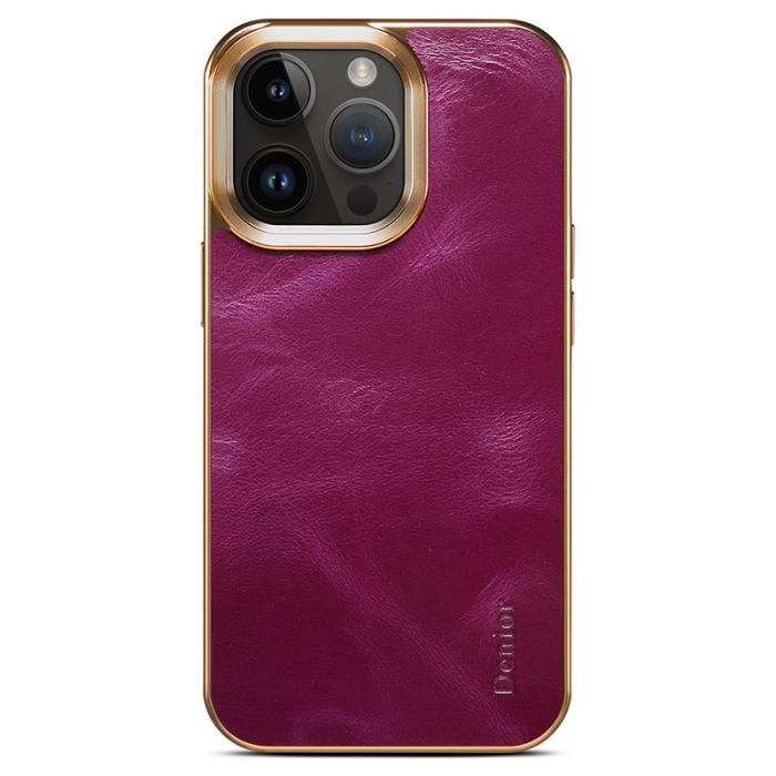DENIOR - DENIOR iPhone 15 Pro Skal Äkta Läder + PC + TPU - Lila