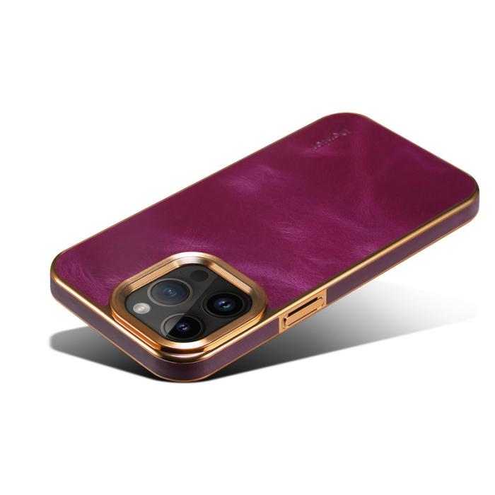 DENIOR - DENIOR iPhone 15 Pro Skal Äkta Läder + PC + TPU - Lila