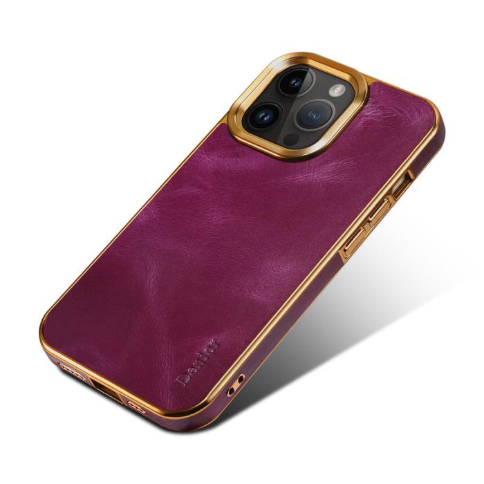 DENIOR - DENIOR iPhone 15 Pro Skal Äkta Läder + PC + TPU - Lila