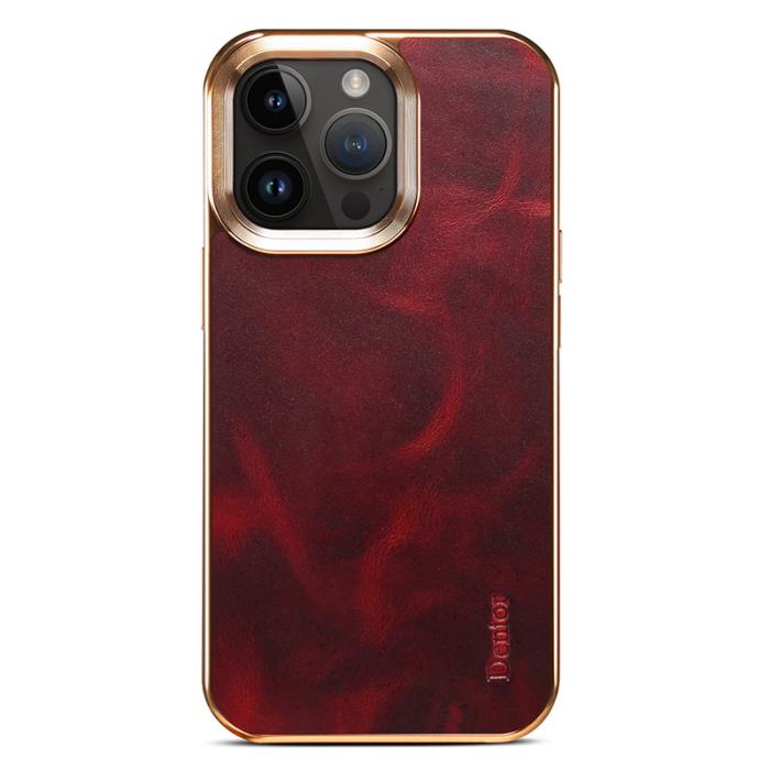 DENIOR - DENIOR iPhone 15 Pro Skal Äkta Läder + PC + TPU Röd