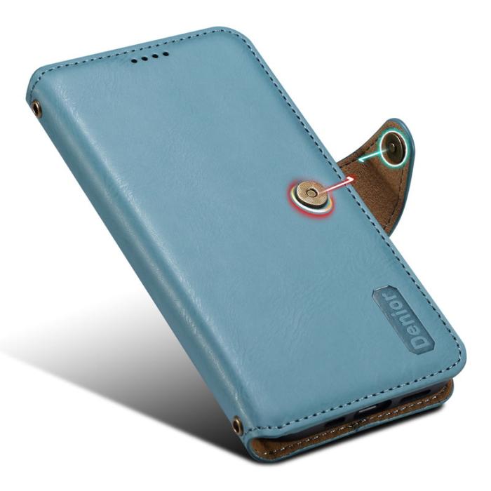 DENIOR - DENIOR iPhone 15 Plånboksfodral Äkta Läder Blå