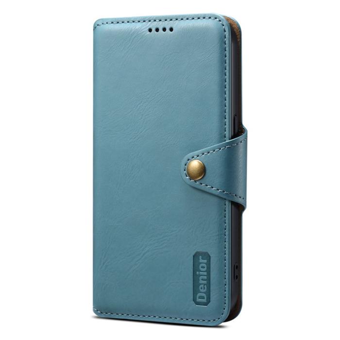 DENIOR - DENIOR iPhone 15 Plånboksfodral Äkta Läder Blå