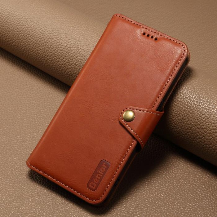 DENIOR - DENIOR iPhone 15 Plånboksfodral Äkta Läder med Ställ - Brun