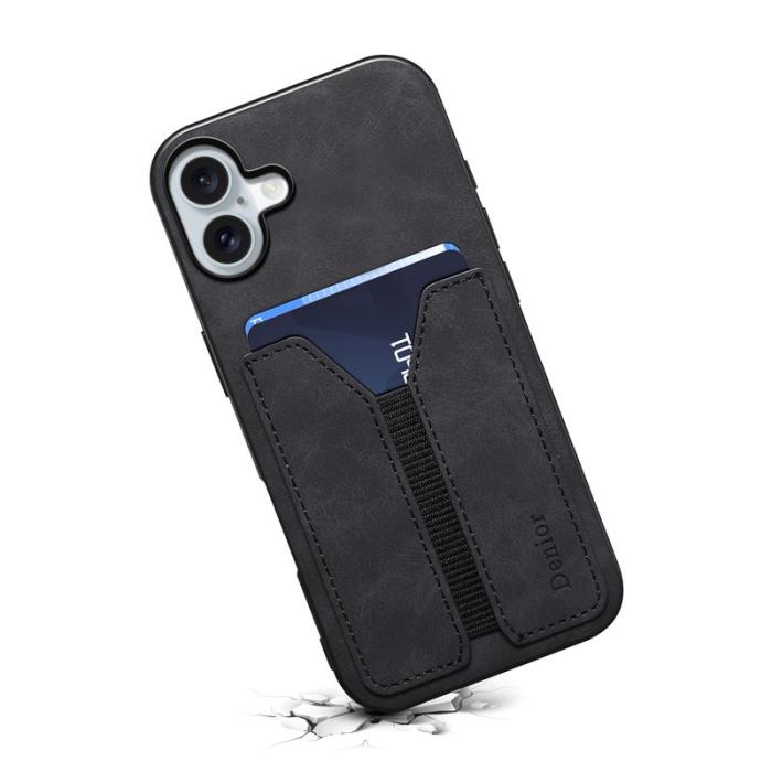 DENIOR - DENIOR iPhone 16 Fodral Elastisk Kortficka PU Läder + TPU + PC - Svart