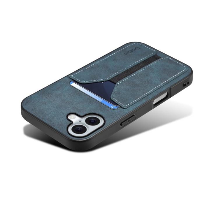 DENIOR - DENIOR iPhone 16 Fodral Elastisk Kortficka PU Läder + TPU Blå