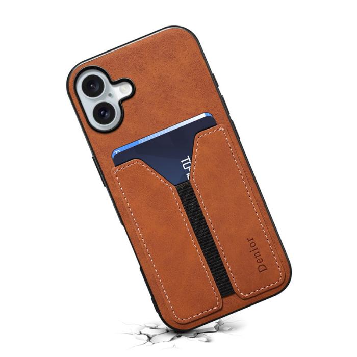 DENIOR - DENIOR iPhone 16 Fodral Elastisk Kortficka PU Läder + TPU - Brun